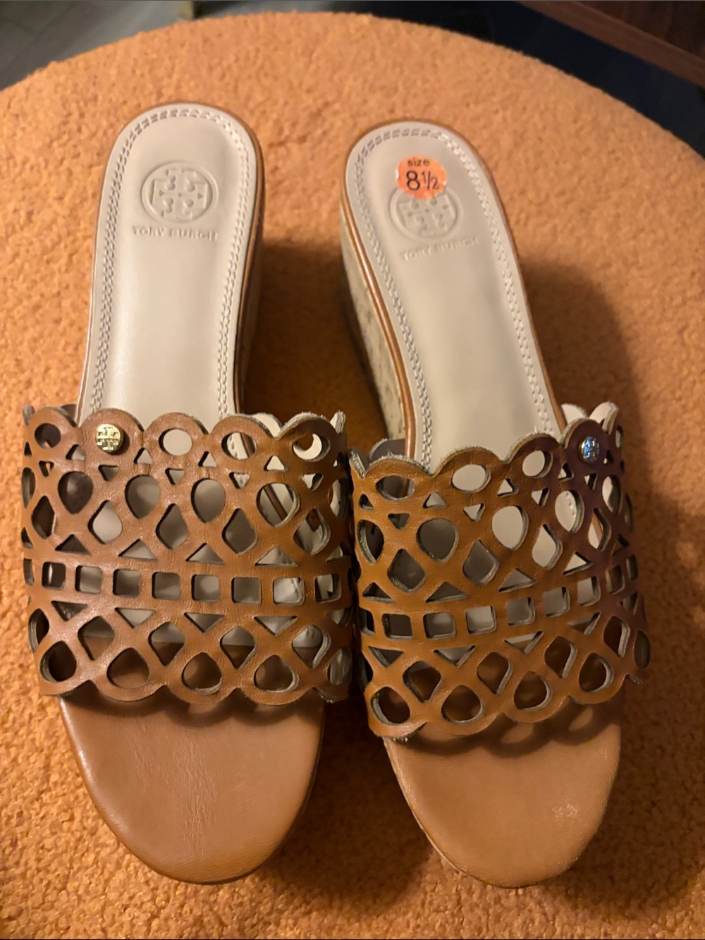 Tory Burch Tan Laser-Cut Slide Mules